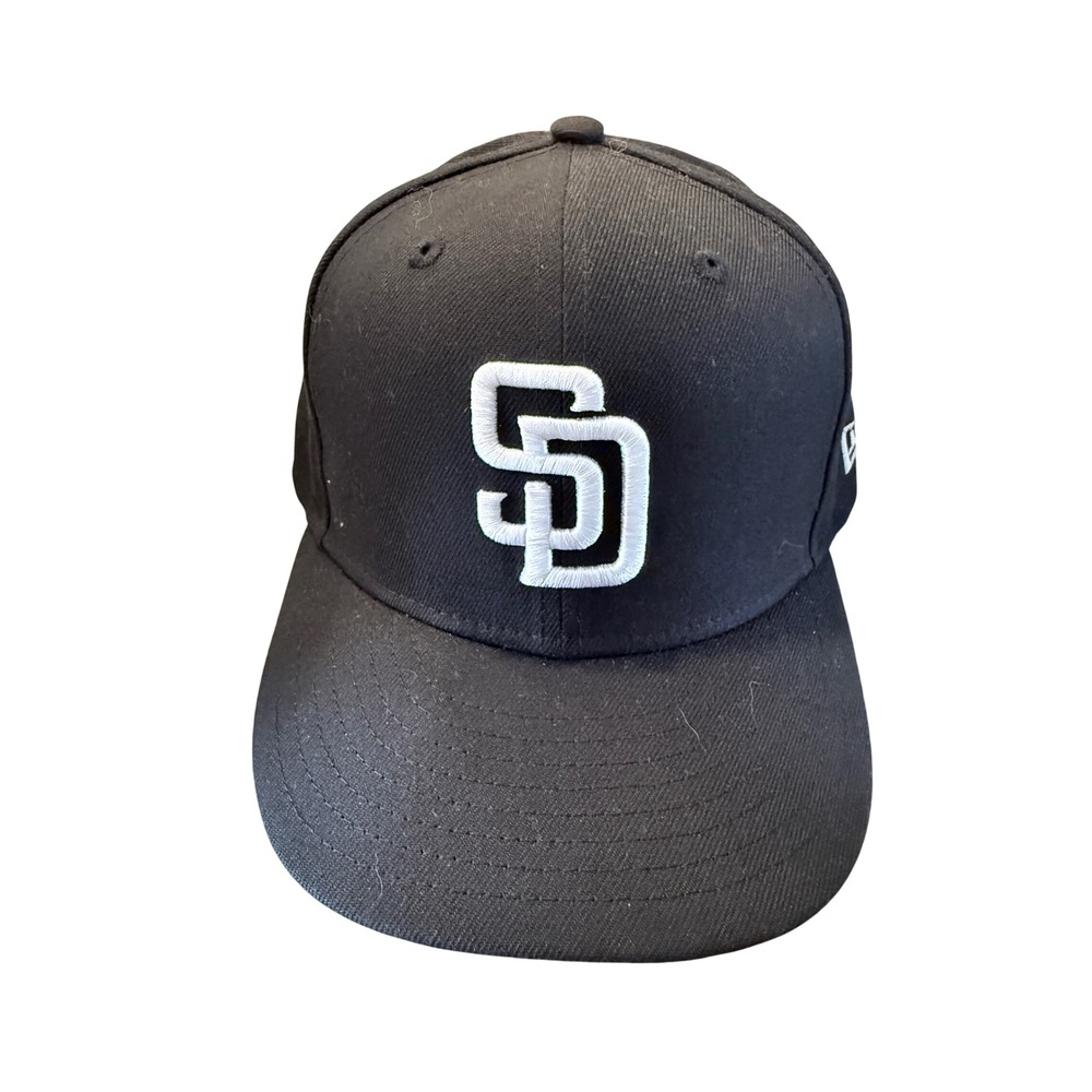 New Era 59FIFTY San Diego Padres Fitted Hat Black Gothic Crosses Size 7 MLB Cap